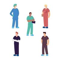 set of healthcare workers, male doctors and nurses vector