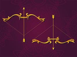 set of golden bows and arrows on brown background vector