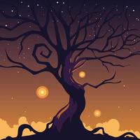 Fondo de noche oscura de halloween con un árbol aterrador vector