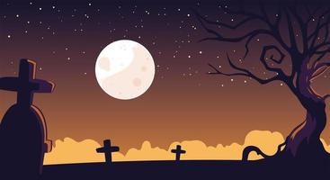 halloween background with spooky graveyard vector