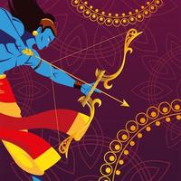 template of the lord Rama with bow and arrow on decorative background vector