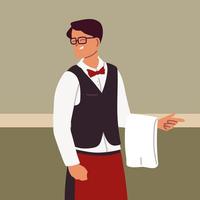 young man waiter with uniform vector
