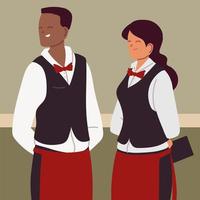 male and female waiters in the restaurant vector