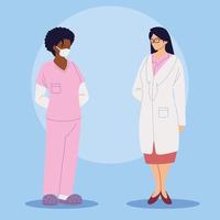 healthcare workers, female doctor and nurse vector