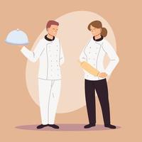 jefes de cocina hombre y mujer en uniforme vector