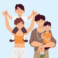 portrait of happy family, parents with children holding hands vector