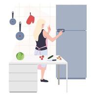 woman preparing a salad in the kitchen vector