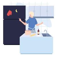 young man preparing a cake in kitchen vector