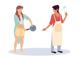 Mujeres con utensilios de cocina sobre fondo blanco. vector