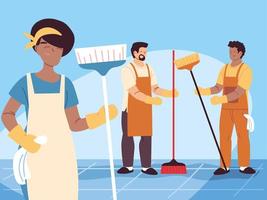 hygiene staff work as a team, janitors cleaning service vector