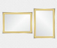 Gold shiny glowing frame with shadows isolated on transparent background. Gold luxury vintage style realistic border, photo, banner. illustration - Vector