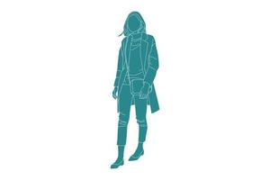 Vector illustration of casual woman walking on the sideroad, Flat style with outline