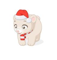 Polar baby bear in Christmas Santa Claus hat cartoon vector cartoon illustration