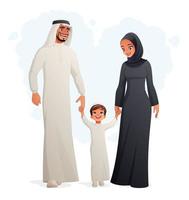 Feliz familia árabe tomados de la mano y caminando ilustración vectorial vector