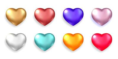 Set of realistic 3d hearts isolated on white background. vector