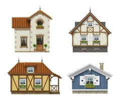 Conjunto de fachadas de casas clásicas vintage aislado vector