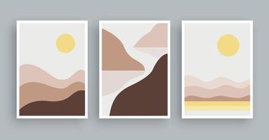 Paisajes abstractos montañas pintura de arte de pared. Elementos de forma minimalista fondo dibujado a mano. vector