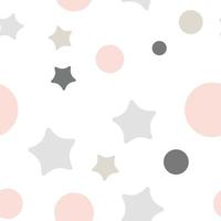 Vector Baby Star and round seamless pattern. Grey and pink retro color. Chaotic doodle elements Illustration. Abstract kids scandinavian geometric shape texture. Design template for wallpaper