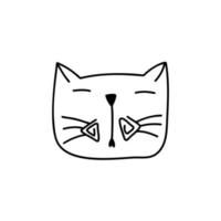 Black line face of Scandinavian cat. Hand drawn illustration of a flat. Design element of t-shirt, home textiles, wrapping paper, children textiles vector