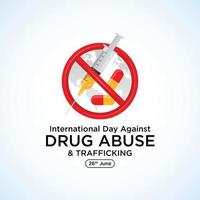 26 de junio día internacional contra el abuso de drogas letras de caligrafía hecha a mano rojo negro tarjeta de fondo de felicitación - vector