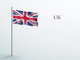 UK Flag 3d Element Waving On Steel Flagpole Vector