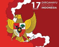 Indonesia Independence Day Cloud Garuda Greeting Template vector