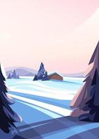 Winter landscape with coniferous trees. Beautiful non-urban scene in vertical orientation. vector