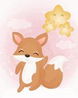 Adorable baby fox illustration in watercolor vector