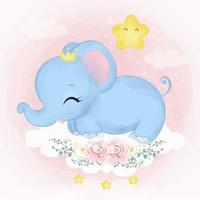 adorable bebé elefante ilustración en acuarela vector