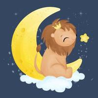 Adorable baby lion illustration in watercolor vector