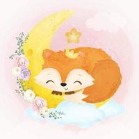 Adorable baby fox illustration in watercolor vector