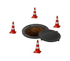 Open hatch with four cones. Vector illustration