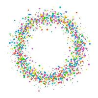 Round colored frame or border of random scatter of a splash of colored circles of confetti Design element for a festive banner, birthday card and postcard, wedding invitation. Vector illustration