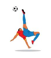 Abstract soccer player quick shooting a ball on a white background. Vector illustration.