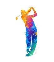 Silhouette golf player from splash of watercolors. Vector illustration of paints.