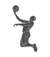 jugador de baloncesto de silueta con pelota sobre un fondo blanco. ilustración vectorial. vector