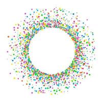 Round colored frame or border of random scatter of a splash of colored circles of confetti Design element for a festive banner, birthday card and postcard, wedding invitation. Vector illustration