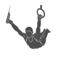 gimnasta silueta en anillos sobre un fondo blanco. ilustración vectorial. vector
