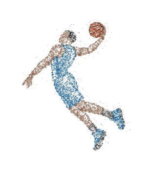Abstract basketball player in jump of multicolored circles. Vector illustration.