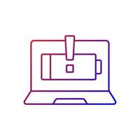 Computer does not charge gradient linear vector icon. Broken notebook battery. Electricity supply issue. Repair service. Thin line color symbol. Modern style pictogram. Vector isolated outline drawing
