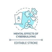 Mental cyberbullying effects concept icon. Negative consequences idea thin line illustration. Suicidal thoughts. Affecting mental health. Vector isolated outline RGB color drawing. Editable stroke