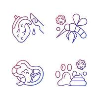 Biological waste gradient linear vector icons set. Animal waste pollutes environment. Parasites spreading diseases. Thin line contour symbols bundle. Isolated vector outline illustrations collection