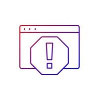 Computer error gradient linear vector icon. System failure, message window for PC monitor. Cyber safety. Tech support. Thin line color symbols. Modern style pictogram. Vector isolated outline drawing