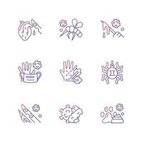 Biohazardous waste gradient linear vector icons set. Spreading viruses biological risk. Animal borne illness. Thin line contour symbols bundle. Isolated vector outline illustrations collection