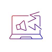 Computer makes strange noises gradient linear vector icon. Loud sound from notebook. System issue symptom. Thin line color symbols. Modern style pictogram. Vector isolated outline drawing