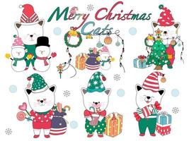 Merry Christmas cute cats. For Christmas decorations, cards, tshirt designs, gifts, digital printing, fabric prints, digital paper, stickers, keychains ornaments, mugs, kids arts, crafting DIY and more vector