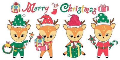 Merry Christmas with little deer. Designed in doodle style. It can be adapted to various applications such as backgrounds, invitation cards, greetings digital print, tshirt design, sticker craft. vector
