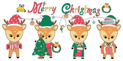 Merry Christmas with little deer. Designed in doodle style. It can be adapted to various applications such as backgrounds, invitation cards, greetings digital print, tshirt design, sticker craft. vector