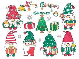 feliz navidad gnomos diseñados en estilo doodle. Se puede adaptar a varias aplicaciones, como fondos, tarjetas de invitación, camisetas de impresión digital, pegatinas de diseño, manualidades, tazas de bricolaje y más vector