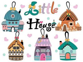 Colorful little houses designed for cards, gifts decorations, ornaments, t-shirt designs digital, paper printed fabrics, Christmas kids art covers, Christmas tree decorations, mug motifs and more vector